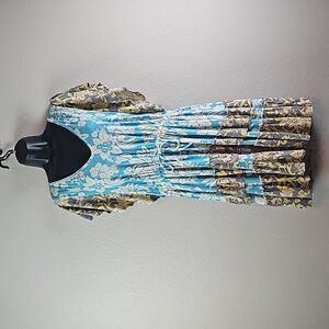 Anthropologie Daily Practice Women's Floral V-Neck Tiered Ruffle Mini Dress Sz S